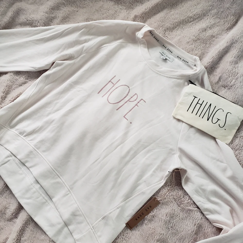 RAE Dunn Hope Cream Scoopneck Sweatshirt Size Various Comes With A Pouch - Picture 4 of 7